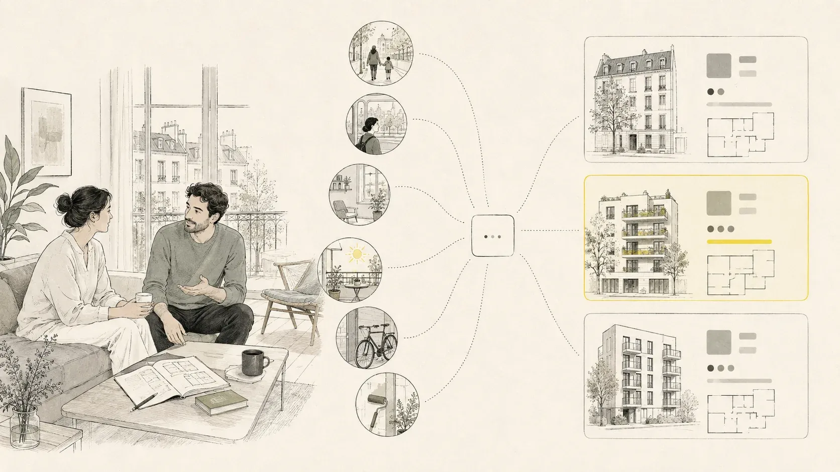 A professional clarifies the constraints of a property search before a conversational shortlist.