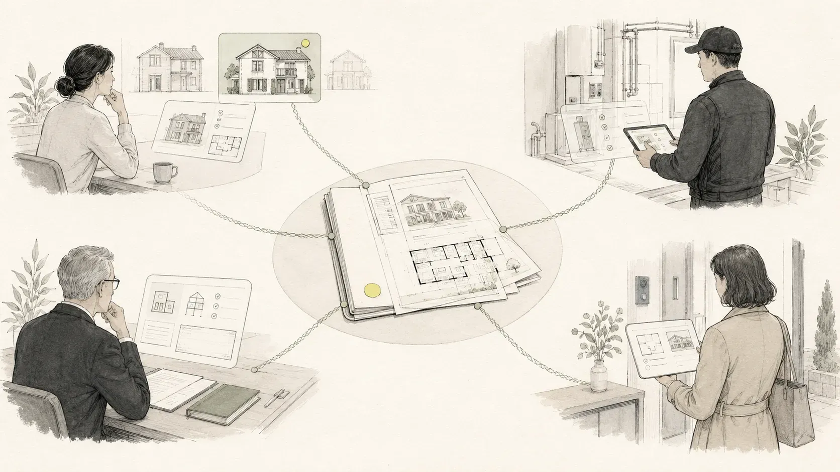 A property linked to its documents, amenities, stakeholders, and management procedures.