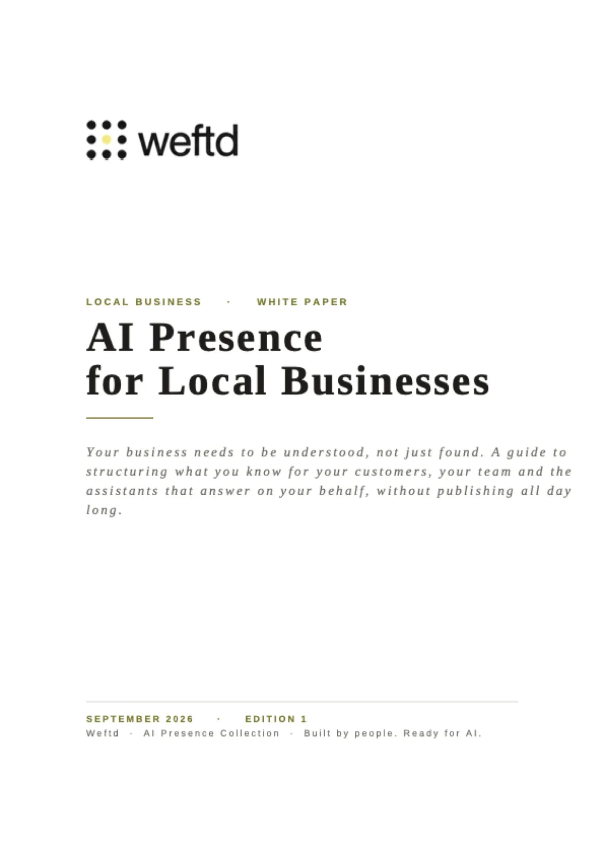 Cover of the Weftd whitepaper "AI presence for local businesses."