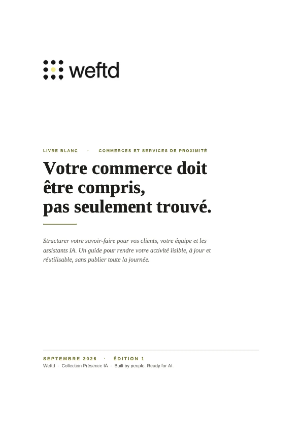 Couverture du livre blanc Weftd « Présence IA pour les commerces de proximité ».