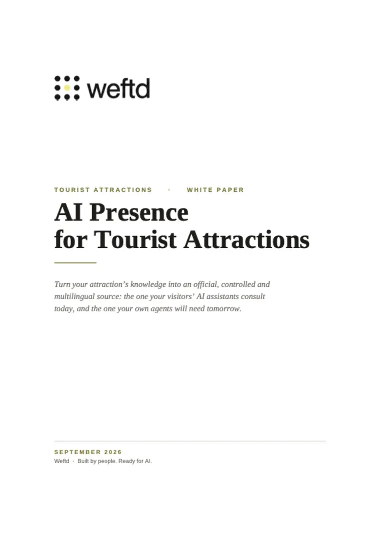 Cover of the Weftd whitepaper: AI presence for tourist sites.