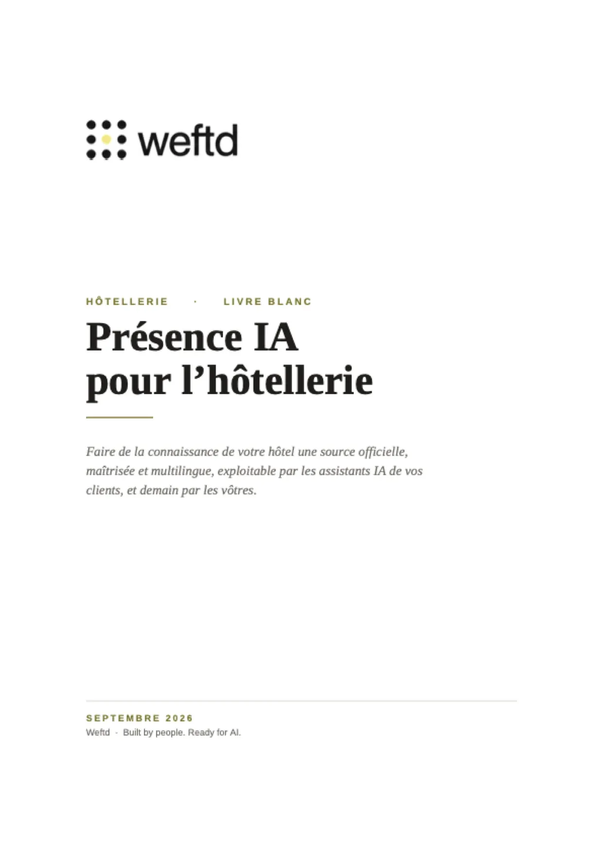 Couverture du livre blanc Weftd « Présence IA pour l'hôtellerie ».