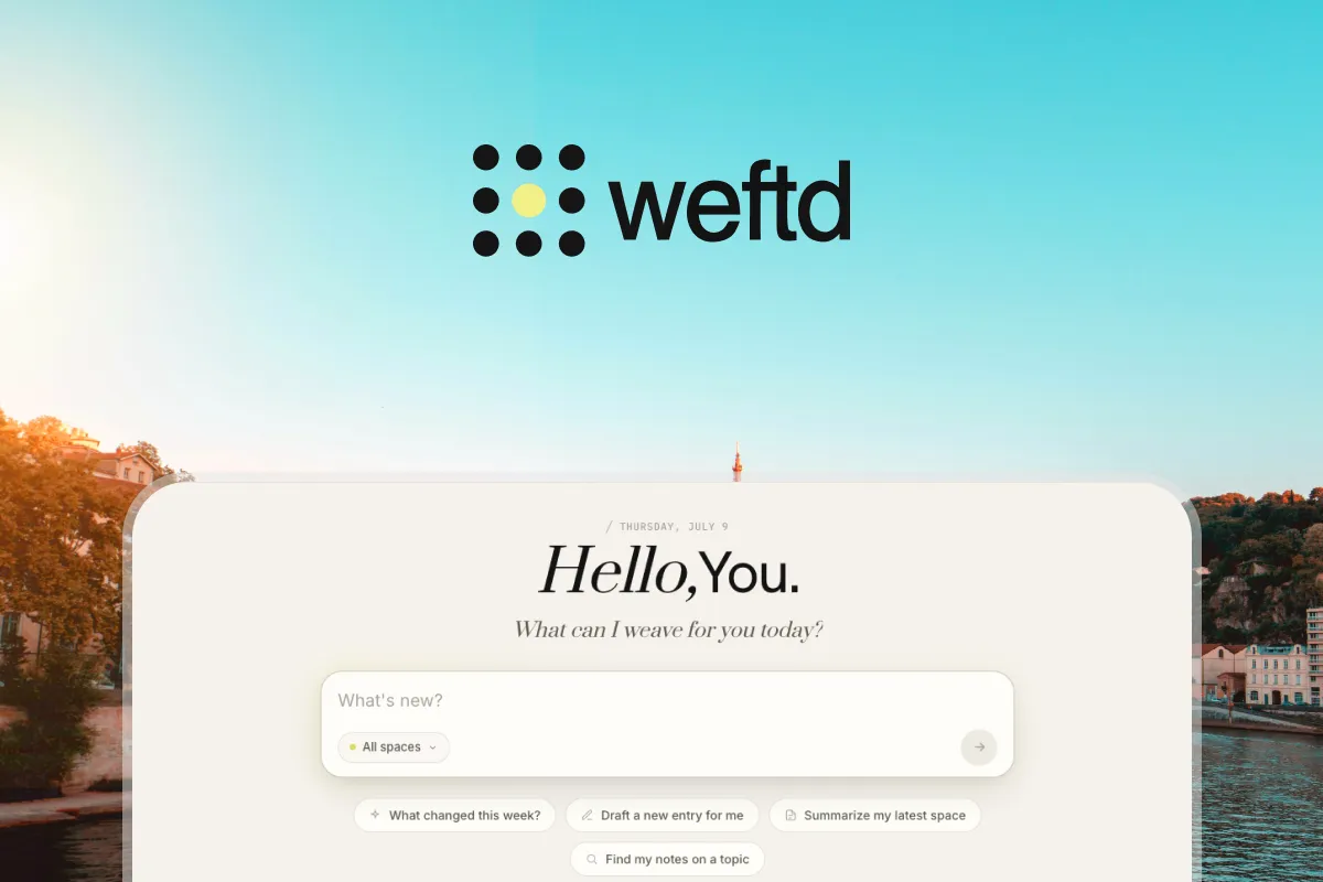 Your Weftd Space dashboard, with a living AI Presence ready to answer questions